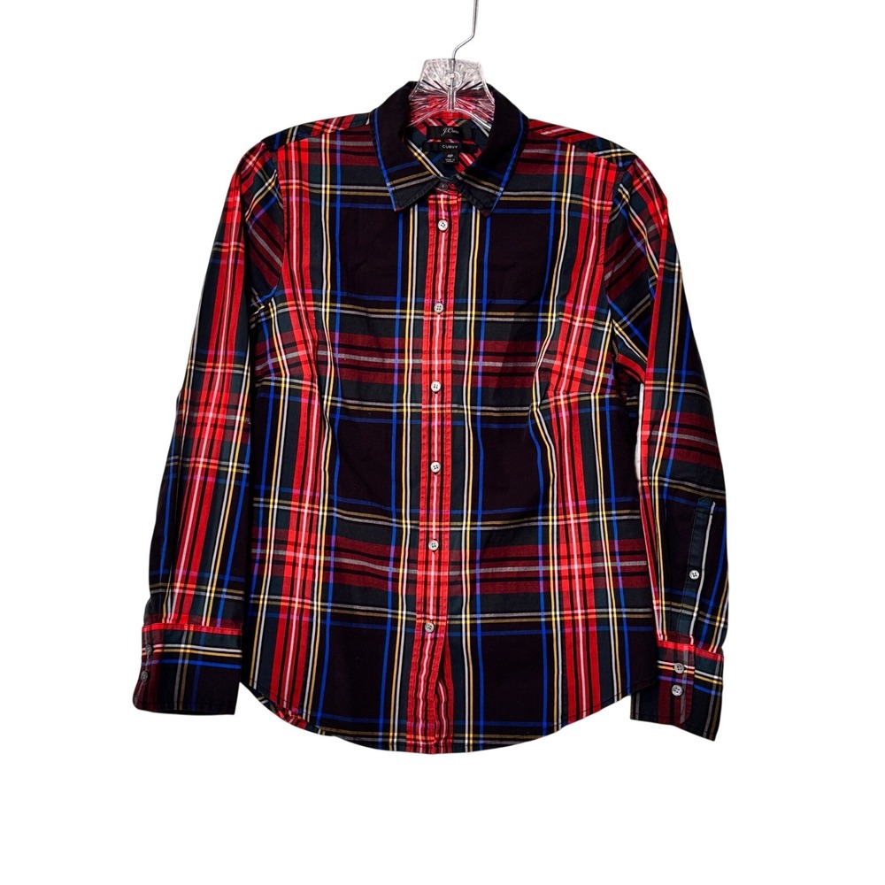 J. Crew Curvy Plaid Button Down Shirt Women's 4P Long‎ Sleeve Cotton Blend